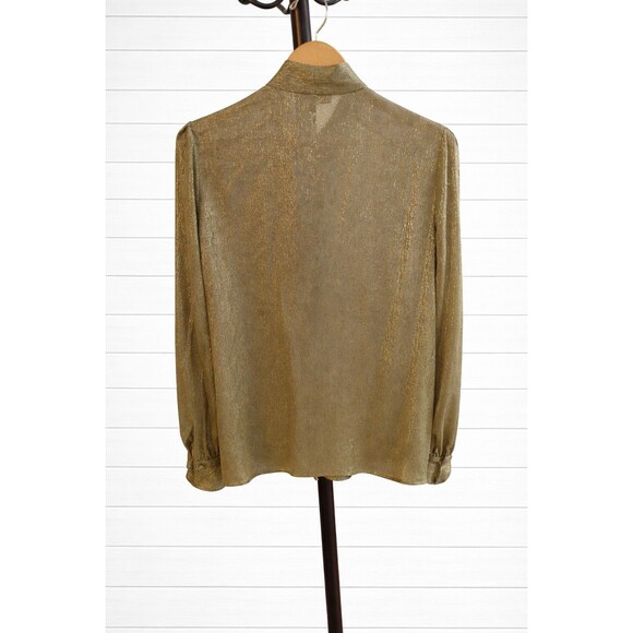 NWT Lafayette 148 Bryon Tie Neck Blouse Honey Gold  Metallic Sz M - Picture 2 of 11